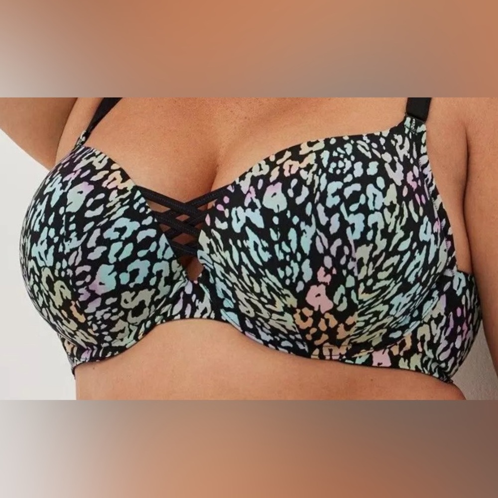Torrid XO Push-up Plunge Leopard Push-Up Bra Black 48B NWT